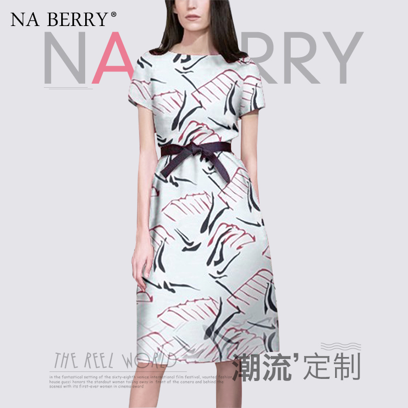 清仓欧洲站女装2023新款法式气质收腰显瘦短袖圆领时尚印花连衣裙