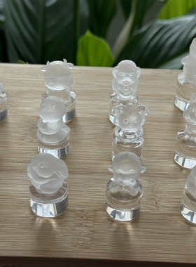 天然白水晶十二生肖印章摆件自家纯手工雕刻的整套搭配
