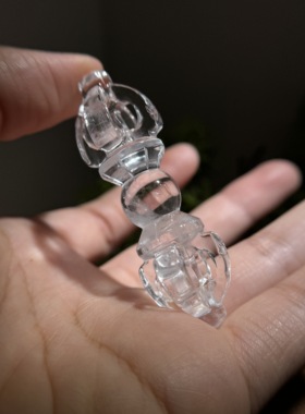 天然白水晶五股金刚杵吊坠男女通用我自己手工雕刻的