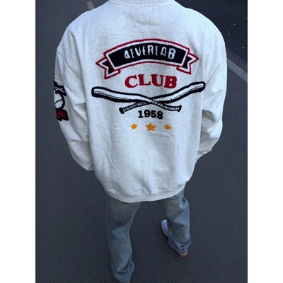 国潮牌灰色字母刺绣圆领卫衣