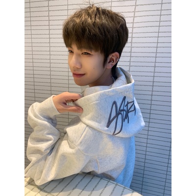 美式高街灰色连帽卫衣男款秋冬加绒加厚字母刺绣情侣帽衫重磅外套