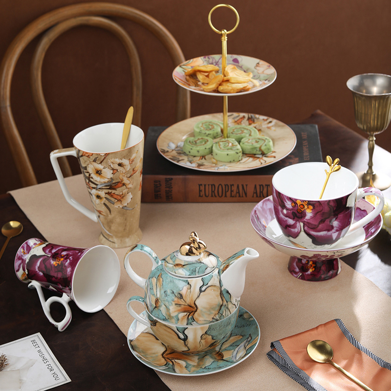 女王花轻奢中欧骨瓷咖啡杯碟高档精致马克杯早餐牛奶杯茶具礼品
