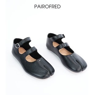 pair red手工TABI分趾鞋女浅口猪蹄鞋玛丽珍复古芭蕾舞鞋羊皮单鞋