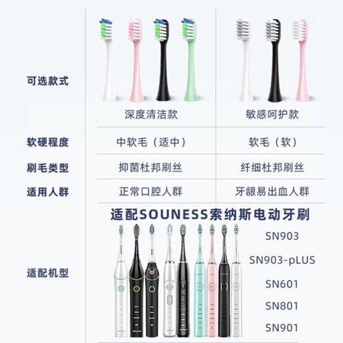新适用SOUNESS索纳斯电动牙刷头ST802/SN903/905/801/K01/601/201