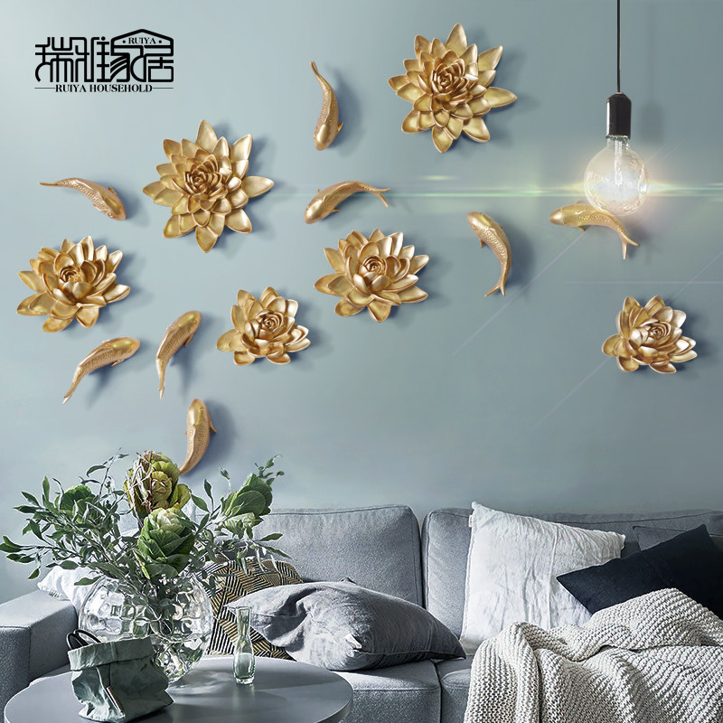 新中式花朵造型壁挂樹脂複古客廳金魚挂件玄關牆飾在類目 家居飾品, 壁飾中 - 來自Buy2taobao.com提供專業的淘寶代購服務
