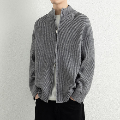 立领开衫毛衣外套男秋季双开拉链