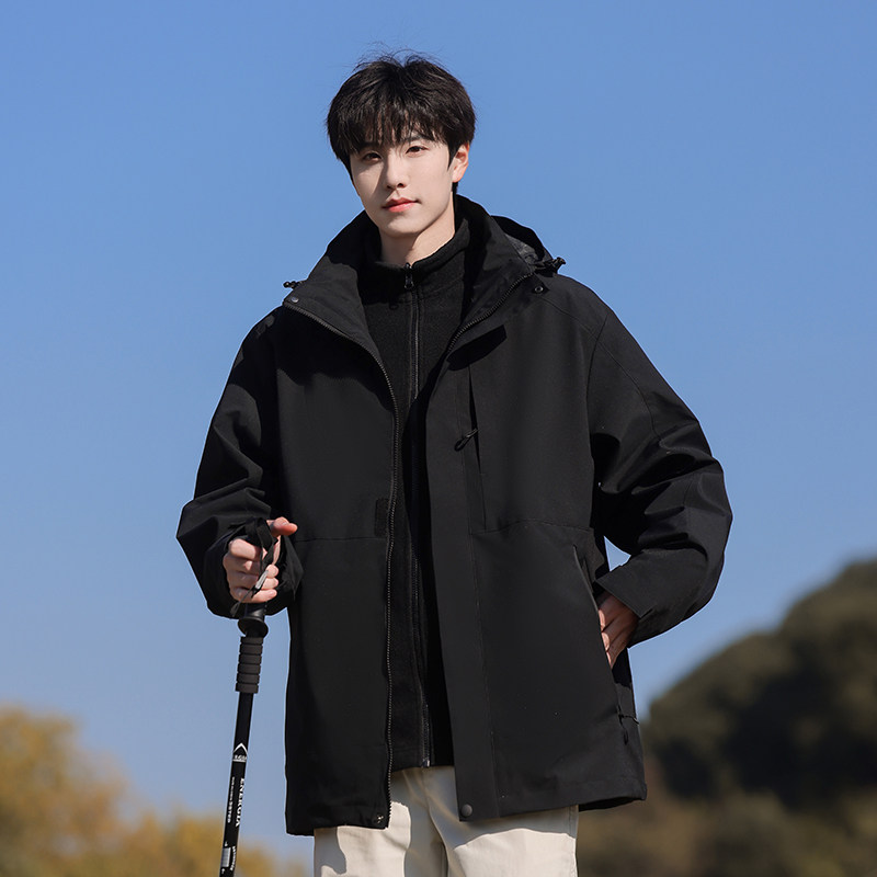 冲锋外套男士秋季2025新款户外三合一可拆卸美式潮牌休闲连帽夹克