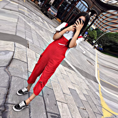 精神社会女裤子快手网红花g同款大对勾破洞刺