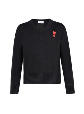 Ami Paris男女同款23春夏新品红色爱心V领时尚套头长袖针织衫毛衣