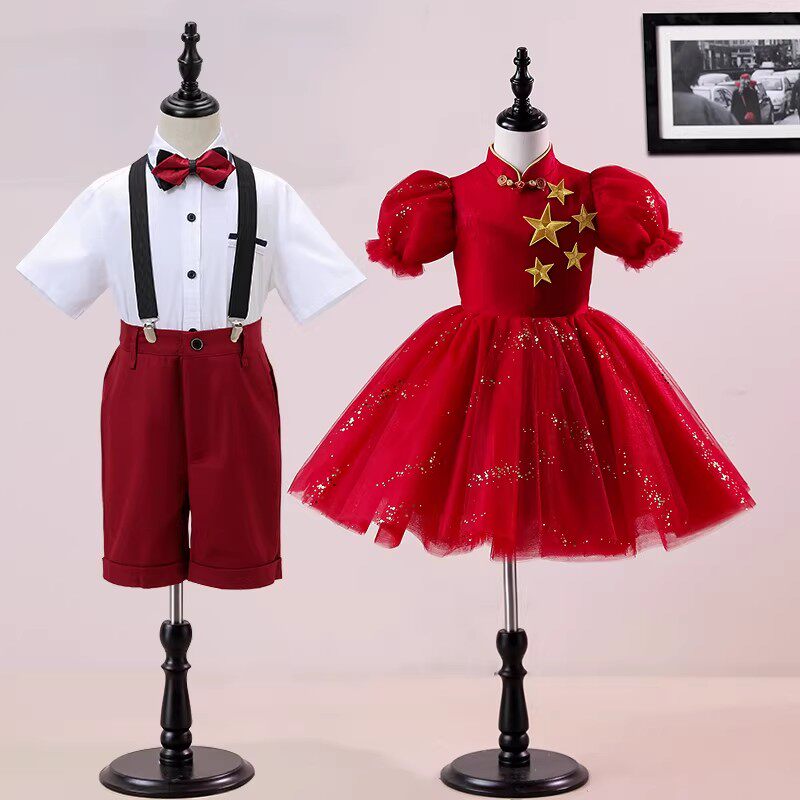 儿童演出服幼儿园合唱红歌主持人表演服男女童礼服毕业舞蹈蓬蓬裙