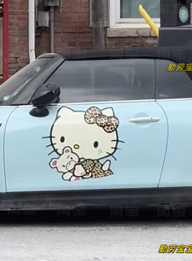 适用大众甲壳虫个性卡通kitty猫车贴纸 宝马miniF5凯蒂猫可爱拉花