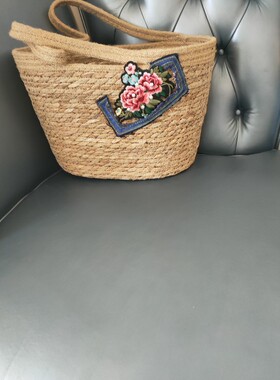 编织菜篮子，老绣装饰，中式手提包