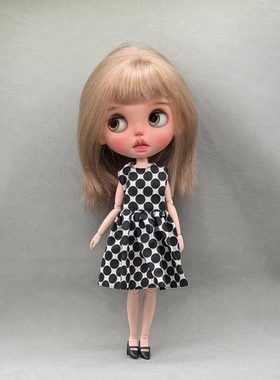 blythe小布娃衣 ob24 19关节体 芭可比儿手作娃衣波点背心裙