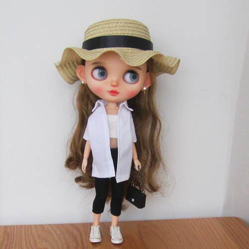 blythe小布ob24 licca ob26 ob27芭可比儿心怡百搭白衬衣娃衣手作