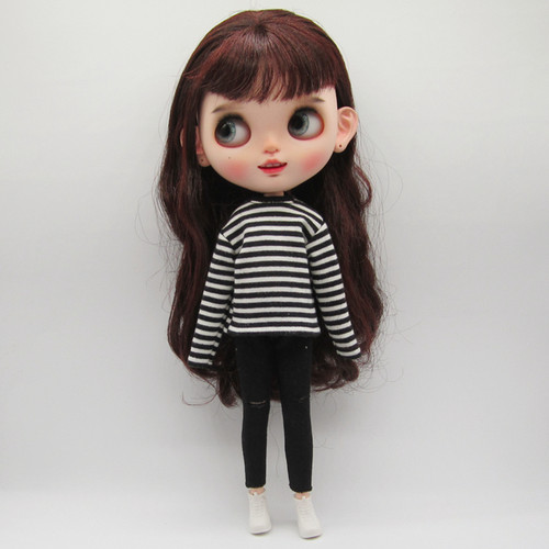 小布blythe娃衣 licca azone ob24 ob26芭可比儿条纹T恤 手作娃衣