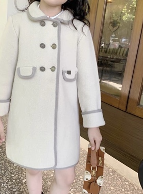 Choice.i Girl 女童大童英伦气质风米白双排扣羊毛大衣