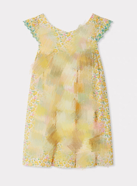 Choice.i Girl bp 女童明黄碎花刺绣花边小飞袖连衣裙