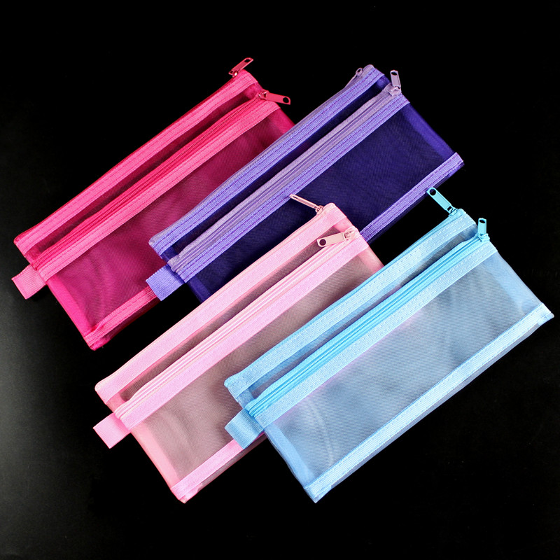 学生用笔袋双层网纱尼龙票据袋