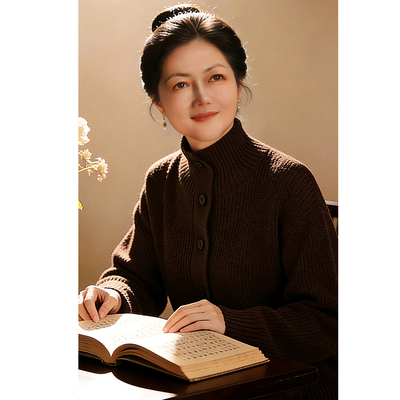 100%羊毛高领开衫女外套通勤