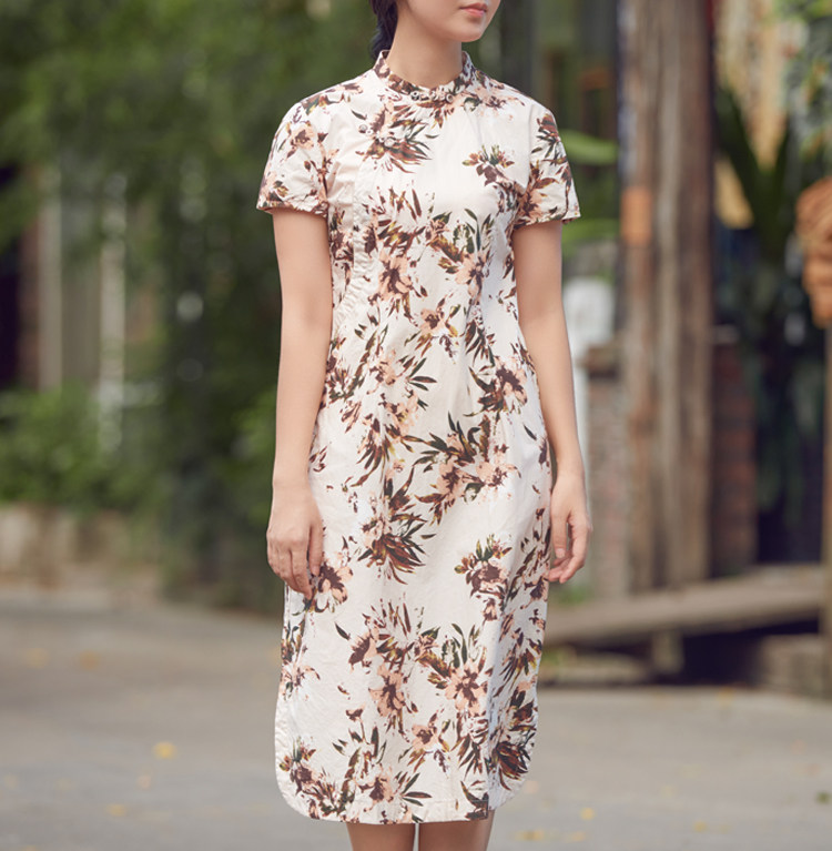 【莞莞类卿原创设计】【深蓝,蓝调】优雅纯棉印花旗袍