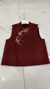 2026新中式立领红色双面羊毛马甲凤凰图案短款无袖坎肩女