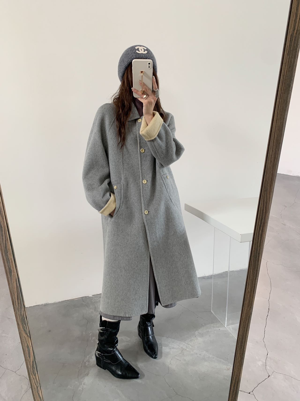 韩系双面羊绒大衣中长款2025秋冬新款娃娃领高级感宽松显瘦羊毛外