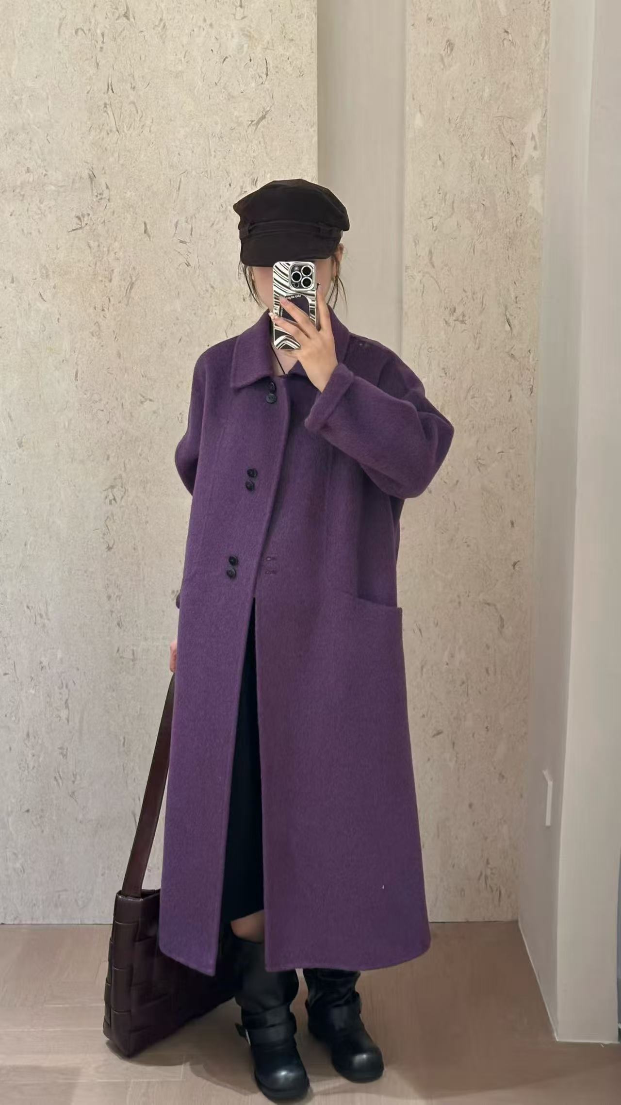 韩版双面羊绒大衣长款女25秋冬新款翻领宽松显瘦小个子羊毛外套