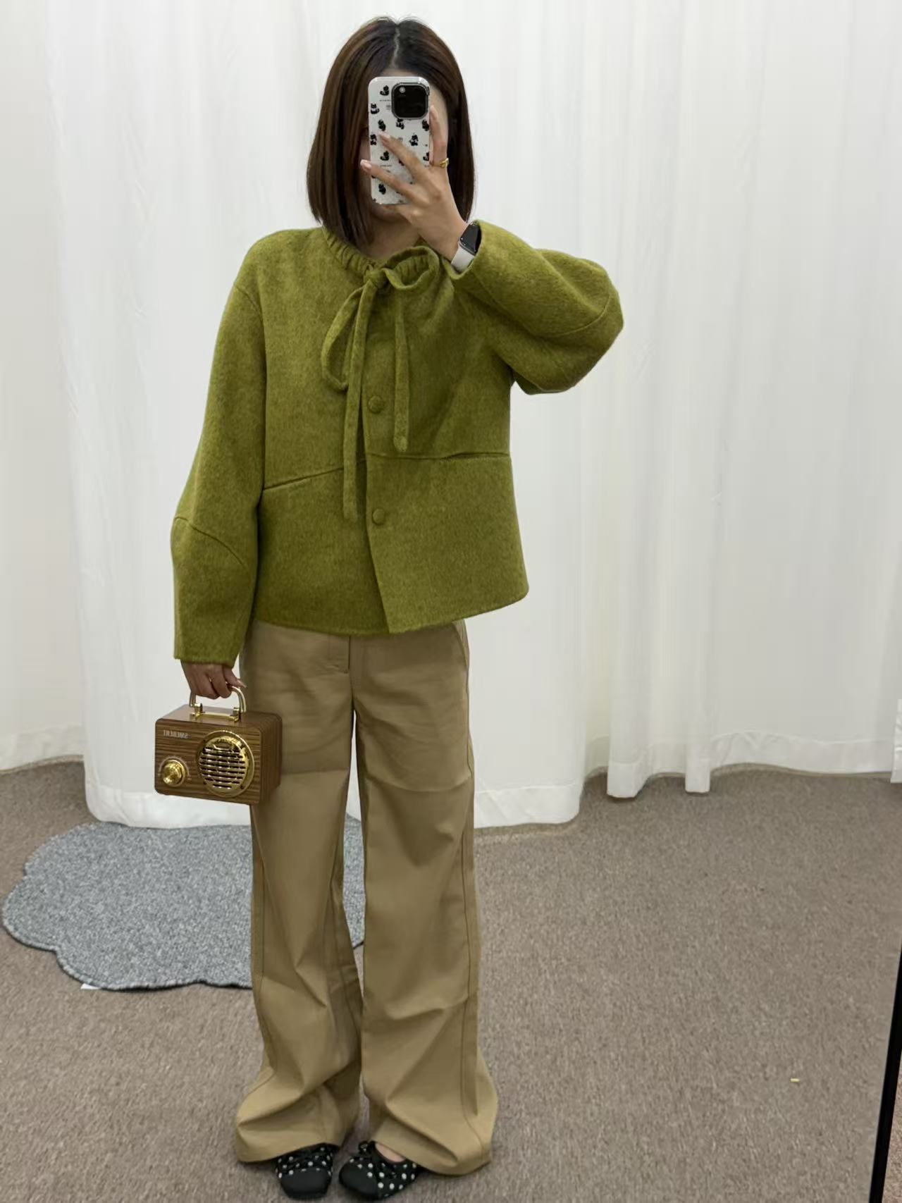 韩系减龄系带双面羊毛大衣女短款2026秋冬新款宽松显瘦毛呢外套