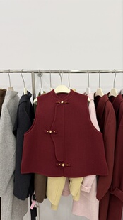 2026秋冬新款新中式国风红色双面羊毛马甲女短款无袖坎肩背心