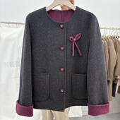 2025秋冬新款 小香风外套女短款 圆领单排扣宽松显瘦羊毛呢外套女