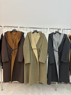 高端连帽双面绵羊毛大衣女款2025新款秋冬韩版羊毛呢外套长款