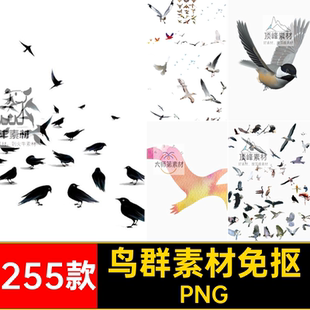 255款飞鸟鸟群素材免抠美化剪影扣背景图案后期鸟类ps透明P