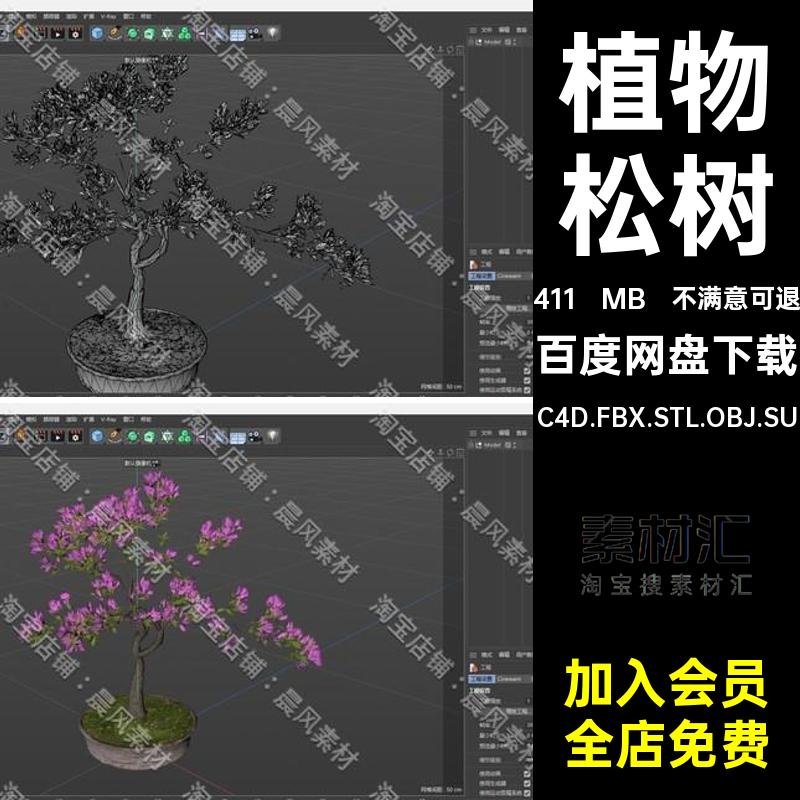 中式盆景三维模型植物OBJC4D.FBX.STL.OBJ.SU盆栽松树庭院Blender
