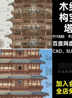 木结构佛塔施工图CAD研究报告楼阁文件SU宝塔CAD SU PDF模型