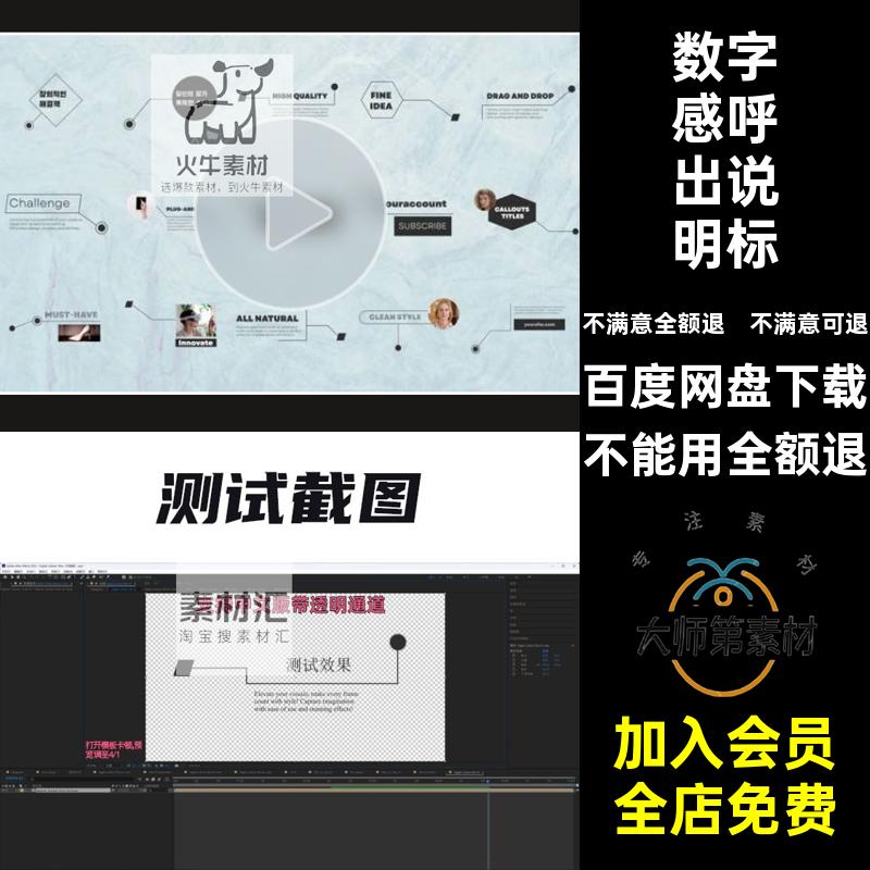 进场出场数字科技感线条呼出说明标题文字文本动画设计素材AE模板