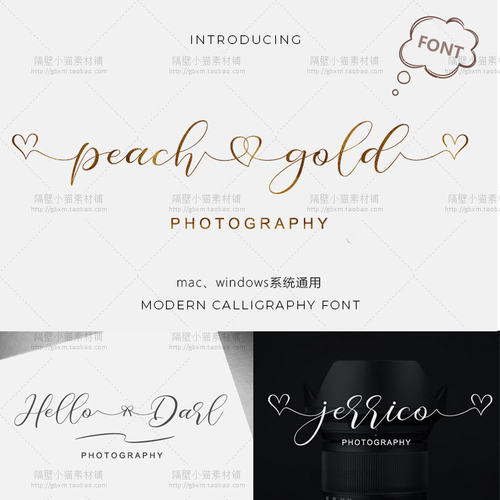飘逸纤细手写爱心拖尾英文字体婚礼LOGO水印平面设计字体素材319