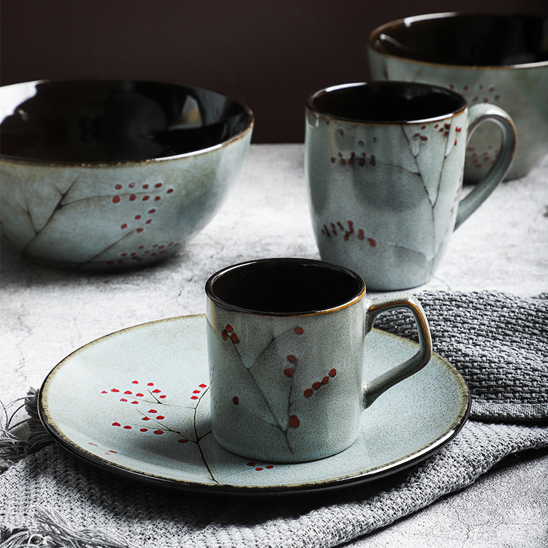 日式手绘窑变复古水果沙拉早餐盘