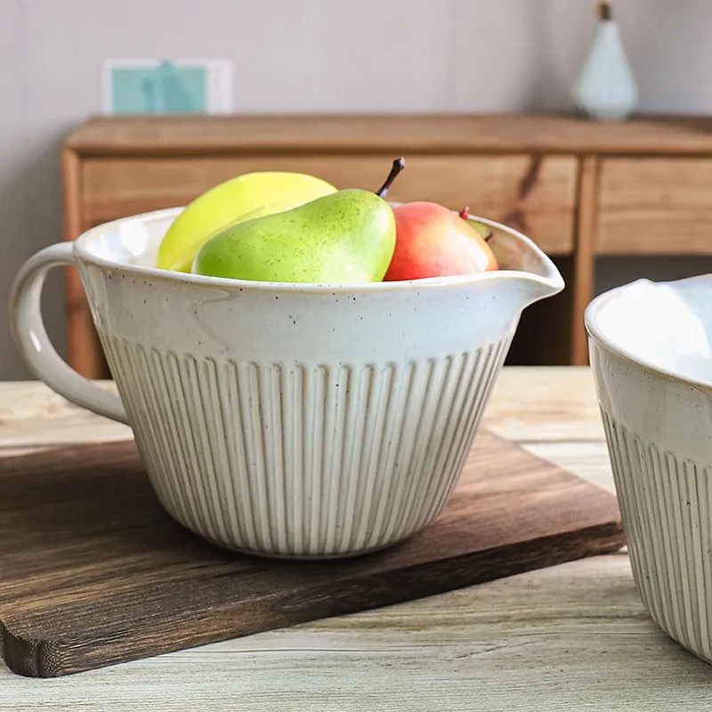 搅拌碗陶瓷打蛋专用碗量杯带手把碗家用烘焙盆尖嘴引流碗微瑕大碗