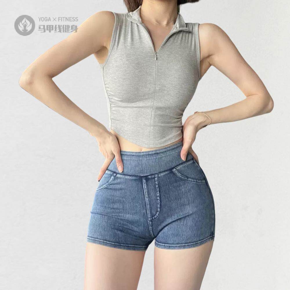 半拉链小高领背心女袖跑步袖户外