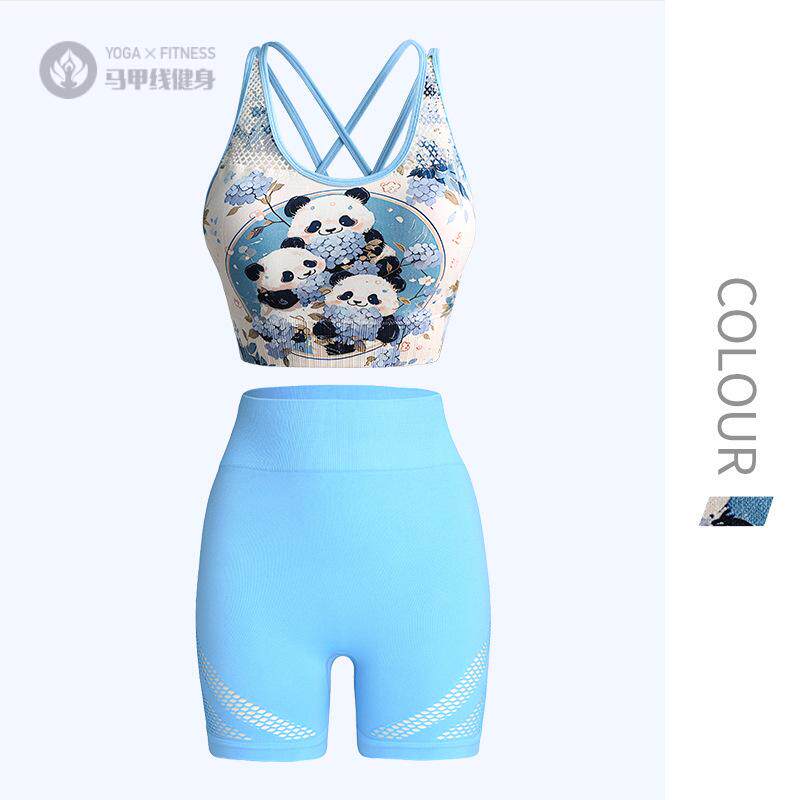 缝透气跑步运动背心短裤瑜伽套装印花性感美背健身文胸