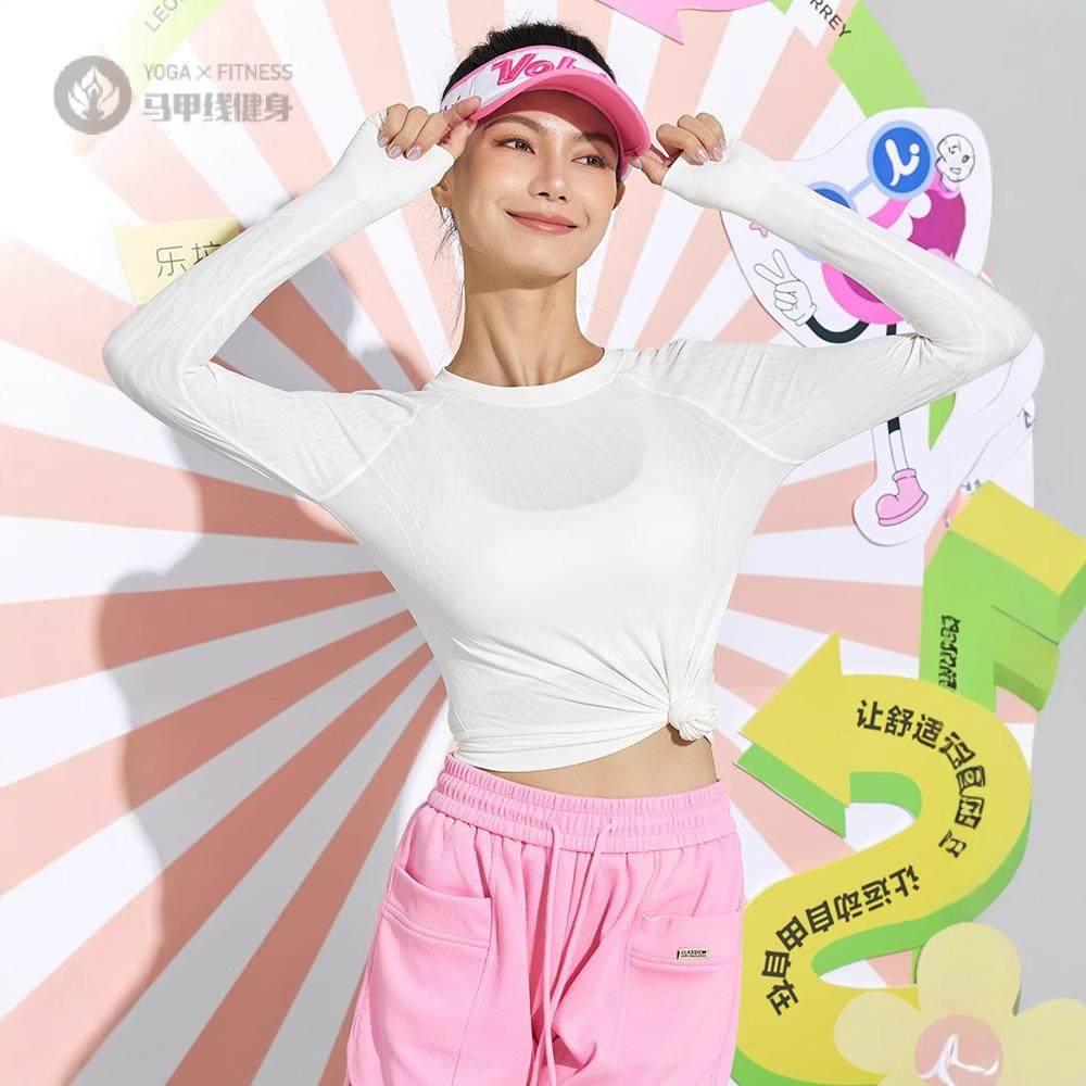 新款春夏款瑜伽上衣运动服圆领恤长袖修身吸湿排汗户外骑行跑步
