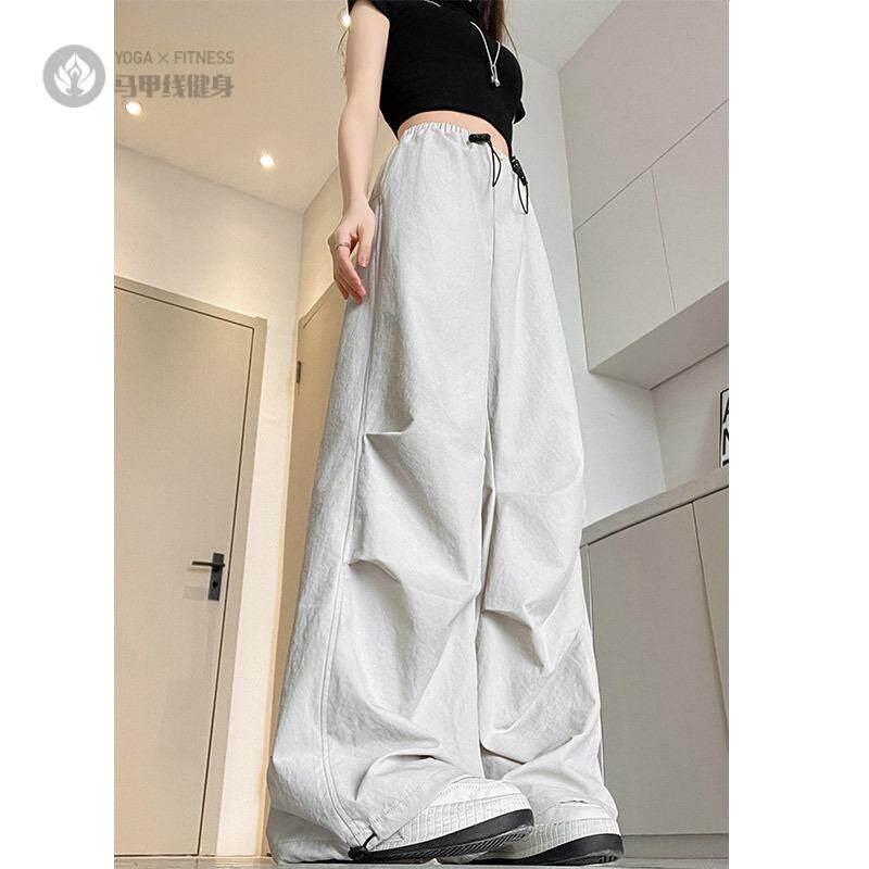 美式速干工装裤女夏季薄款高腰宽松垂感休闲裤登山运动阔腿裤子女