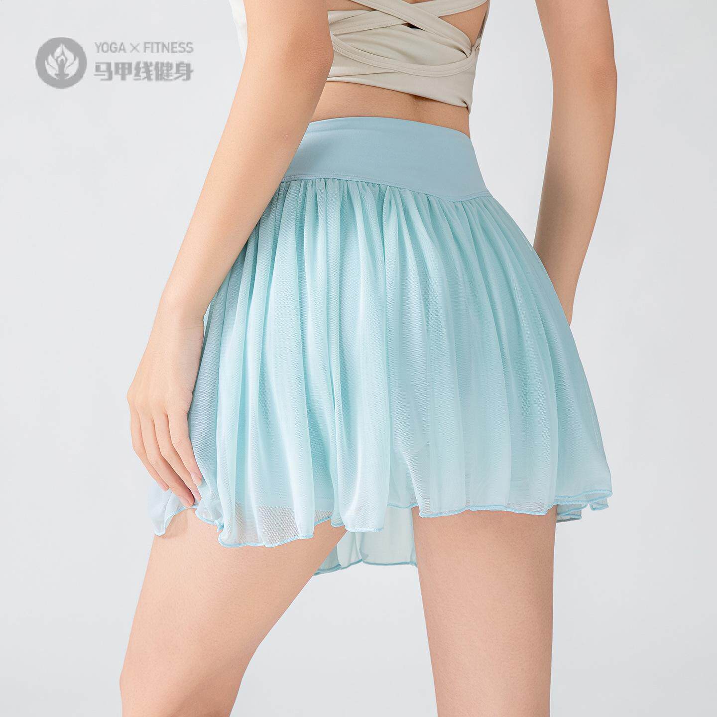 新款夏季欧美短裙女高腰纯色假两件运动半身裙防走光蛋糕边网球裙