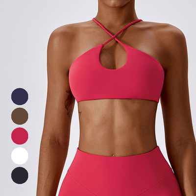 欧美云感交叉聚拢美背瑜伽服文胸女速干裸感健身背心上衣运动内衣