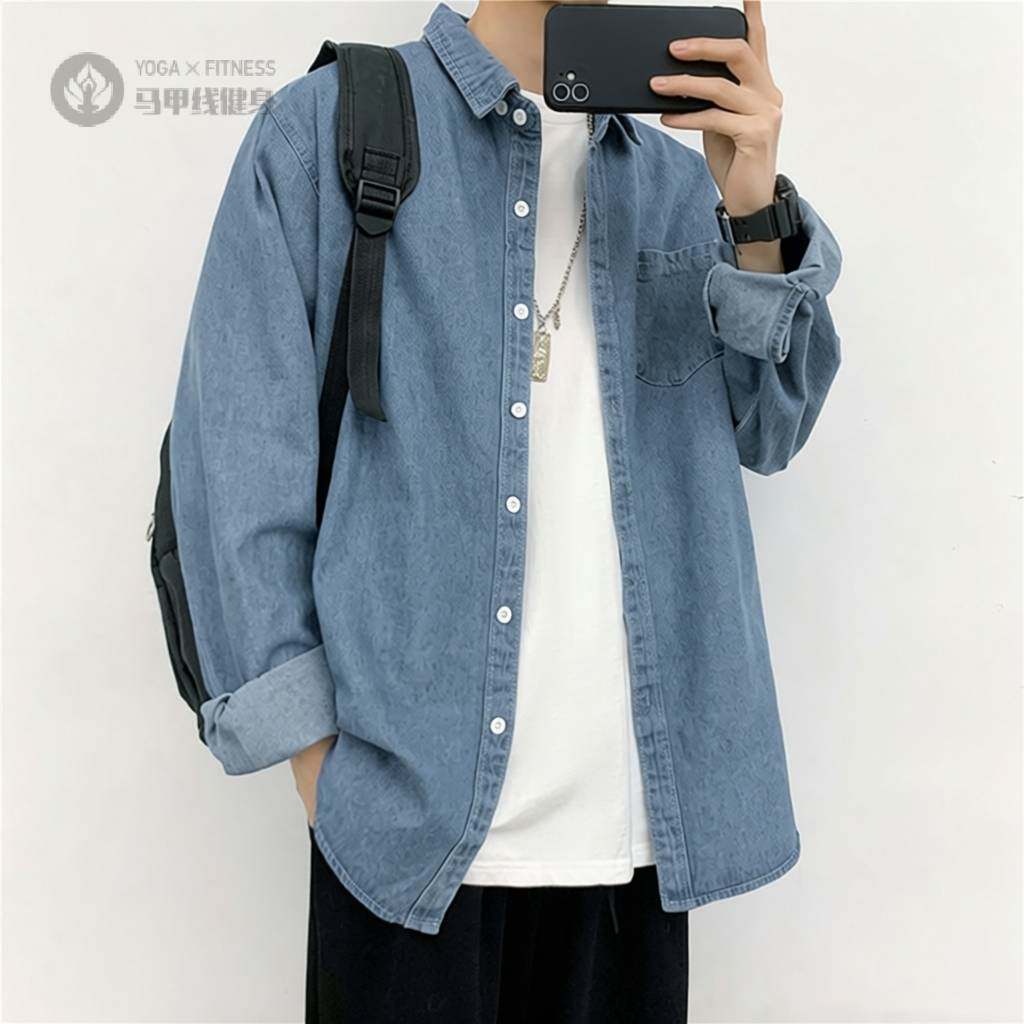 也米风尚原宿风牛仔衬衫长袖港风