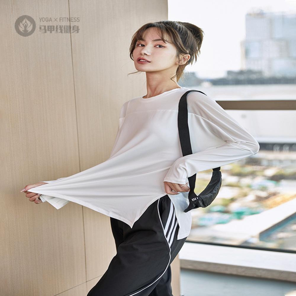 大码运动上衣女跑步罩衫健身服速干衣恤胖mm宽松长袖瑜伽服紧身