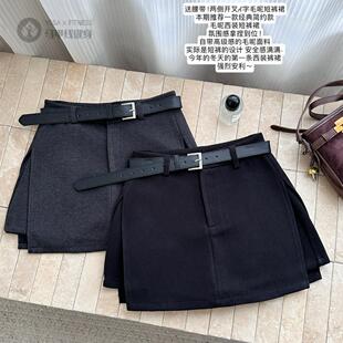 裙 小个子高腰显瘦百搭裤 两侧开叉毛呢A字半身裙裤 女秋冬2025新款