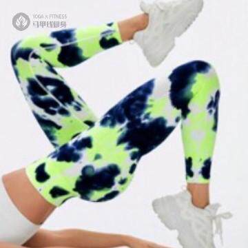 欧美缝健身瑜伽裤女运动裤扎染长裤提臀显腿长弹力紧身裤
