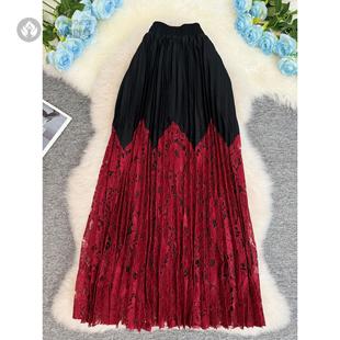 重工轻奢高定蕾丝百褶半身裙经典百搭华丽复A字古长款裙子女