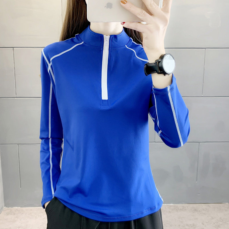 立领运动长袖女半拉链套头速干T恤健身服显瘦户外跑步上衣队服潮